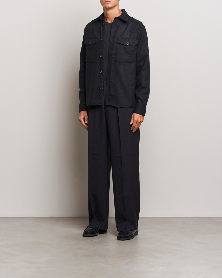 Herre | Skjorter | J.Lindeberg | Flat Wool Overshirt Black