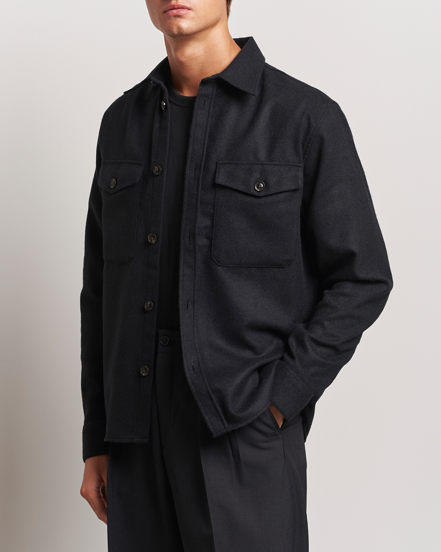 Herre | Skjorter | J.Lindeberg | Flat Wool Overshirt Black