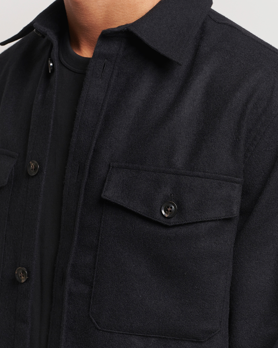 Herre | Skjorter | J.Lindeberg | Flat Wool Overshirt Black