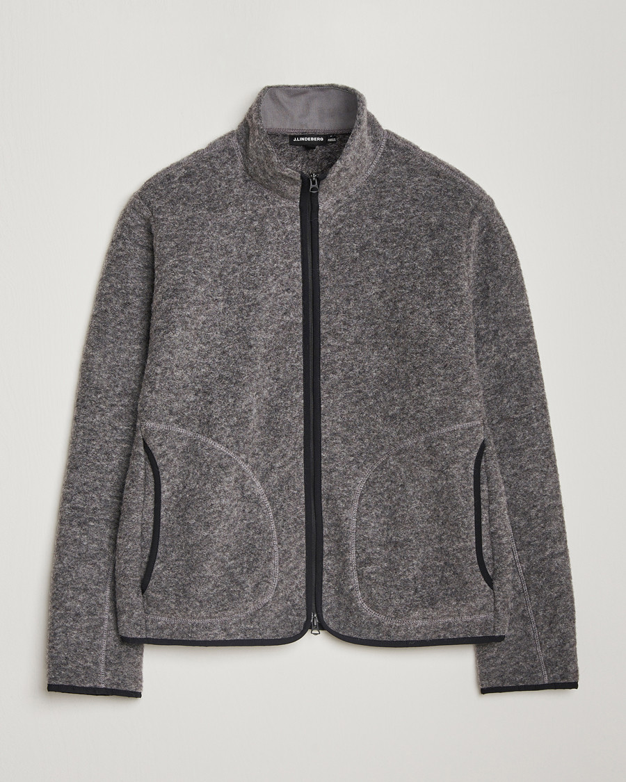 Herre | Gensere | J.Lindeberg | Dustin Wool Fleece Jacket Light Grey Melange
