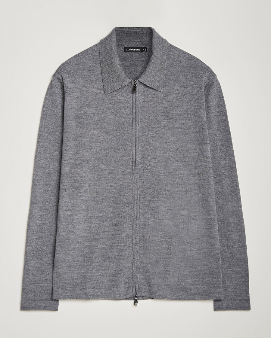 Herre | Gensere | J.Lindeberg | Kaleb Merino Zip Cardigan Mid Grey Melange