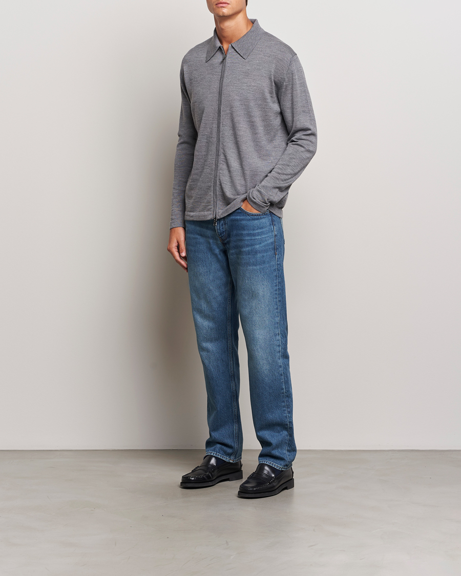Herre | Gensere | J.Lindeberg | Kaleb Merino Zip Cardigan Mid Grey Melange