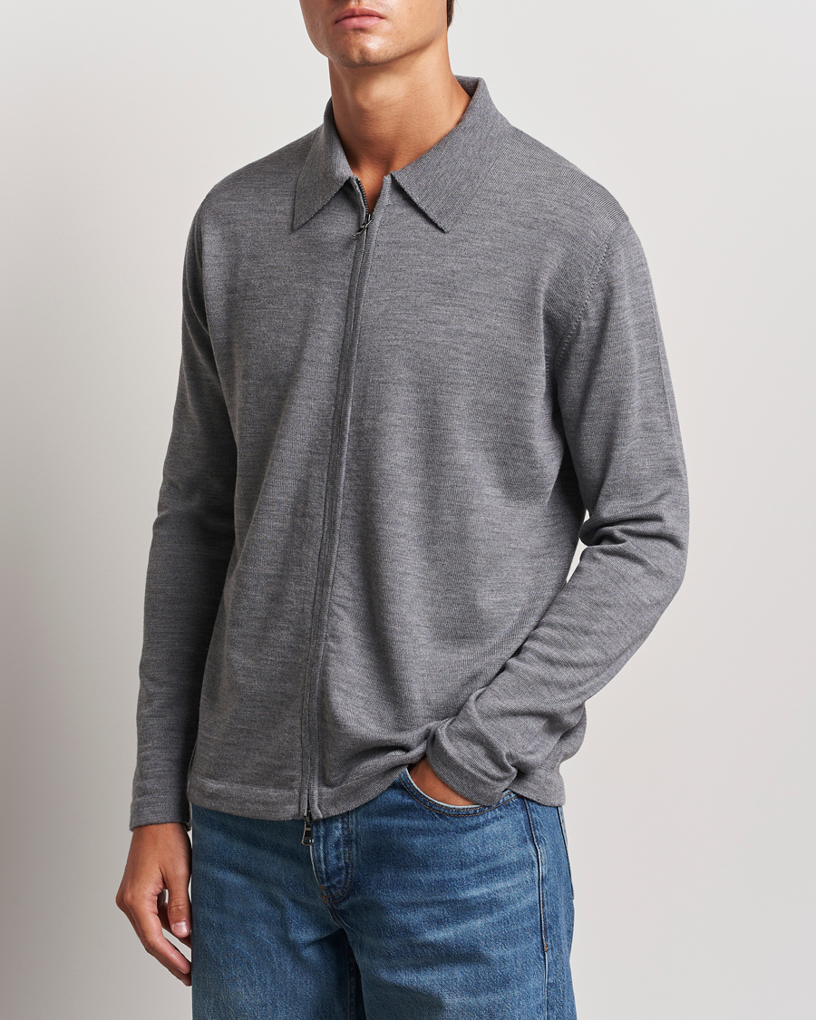 Herre | Gensere | J.Lindeberg | Kaleb Merino Zip Cardigan Mid Grey Melange