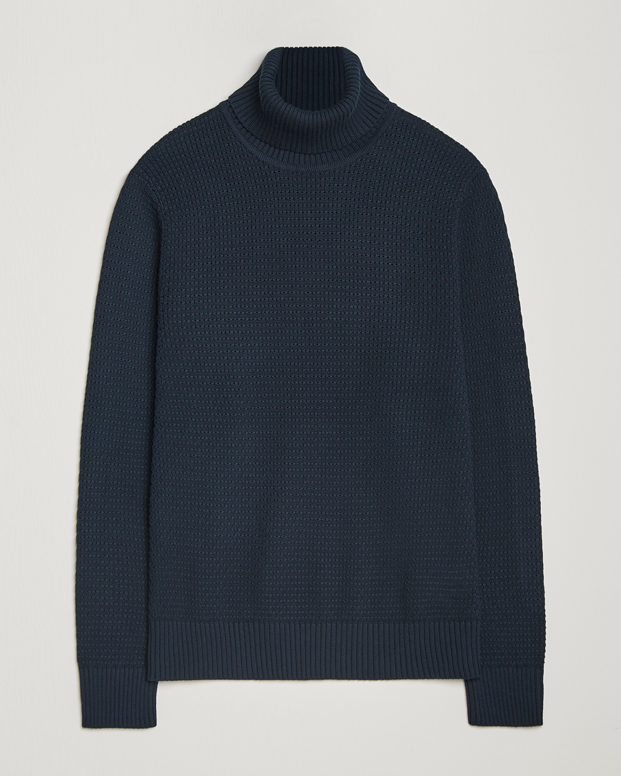 Herre | Gensere | J.Lindeberg | Olivero Structure Cotton Turtleneck Navy