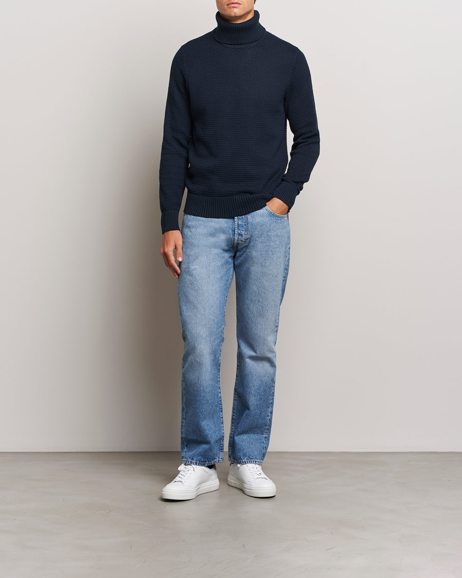 Herre | Gensere | J.Lindeberg | Olivero Structure Cotton Turtleneck Navy