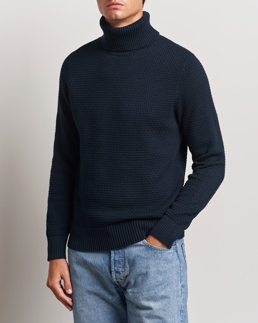 Herre | Gensere | J.Lindeberg | Olivero Structure Cotton Turtleneck Navy