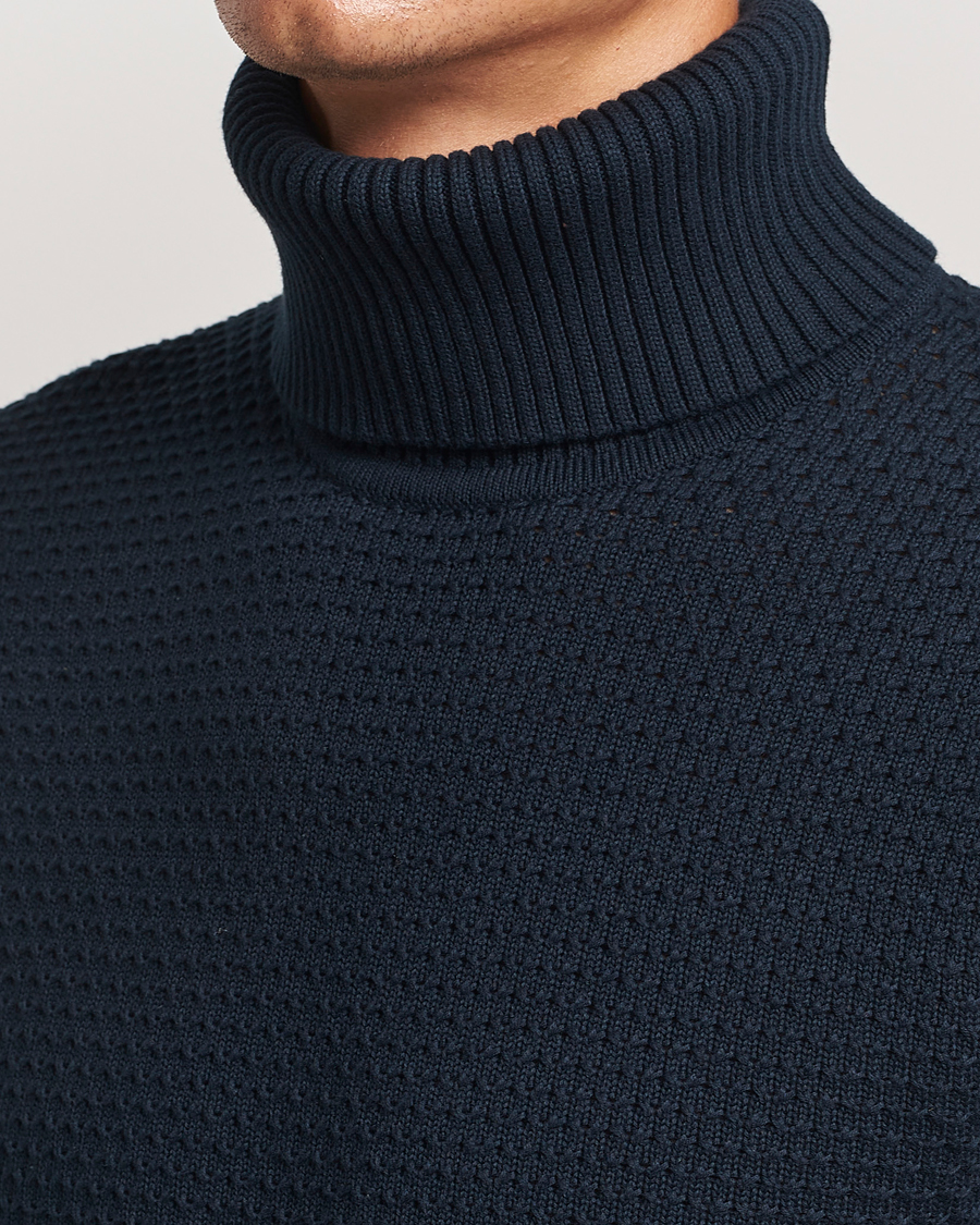Herre | Gensere | J.Lindeberg | Olivero Structure Cotton Turtleneck Navy