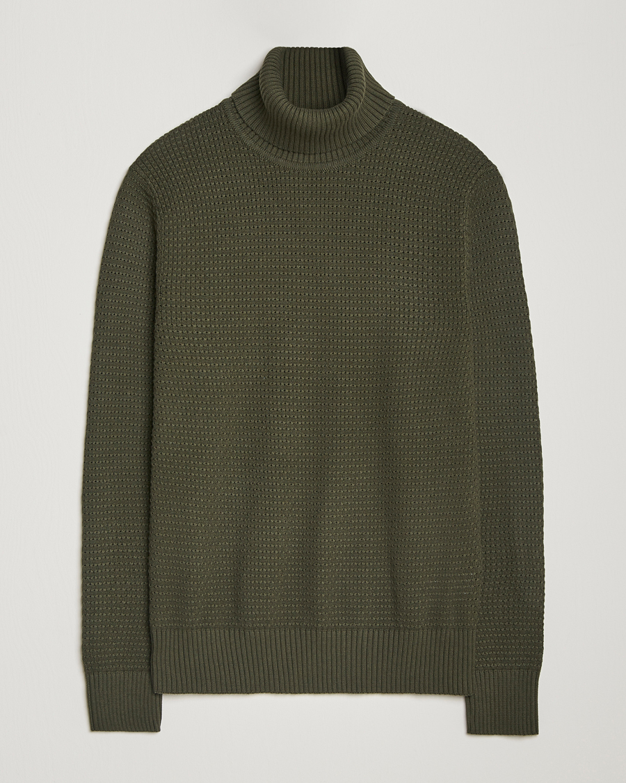 Herre | Gensere | J.Lindeberg | Olivero Structure Cotton Turtleneck Forest Green