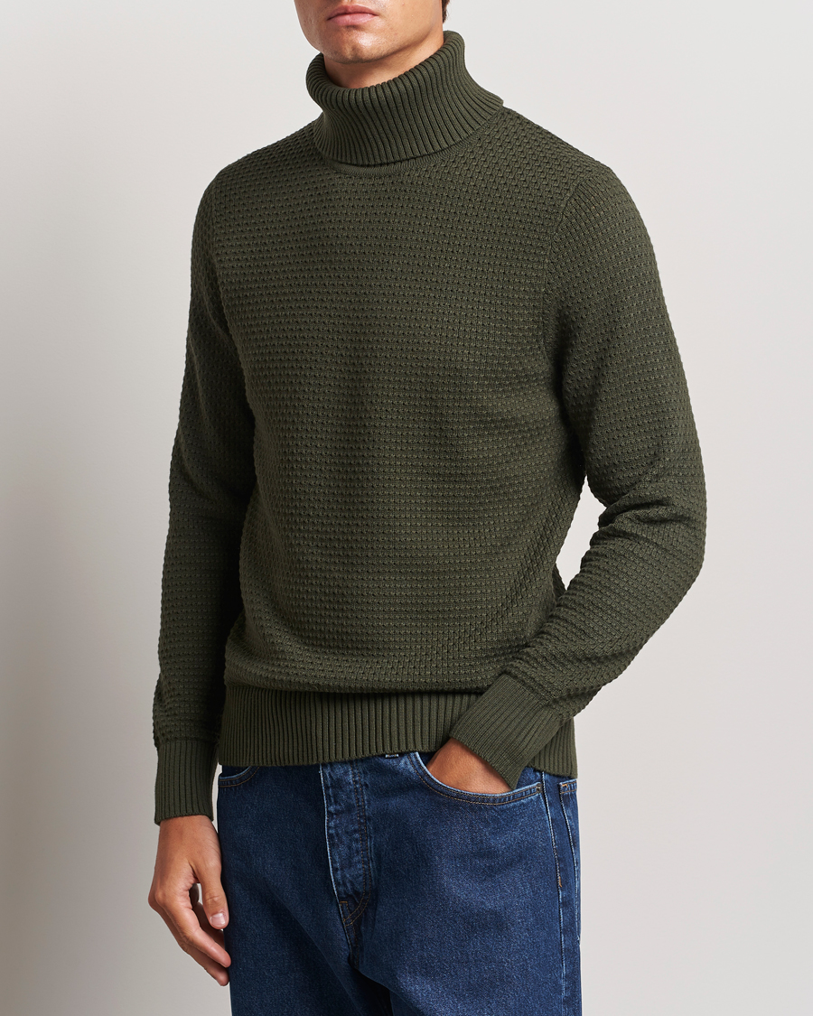 Herre | Gensere | J.Lindeberg | Olivero Structure Cotton Turtleneck Forest Green