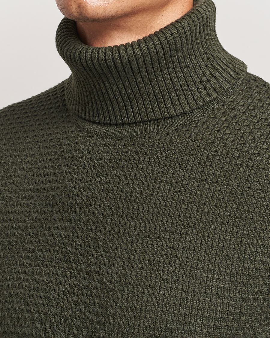 Herre | Gensere | J.Lindeberg | Olivero Structure Cotton Turtleneck Forest Green