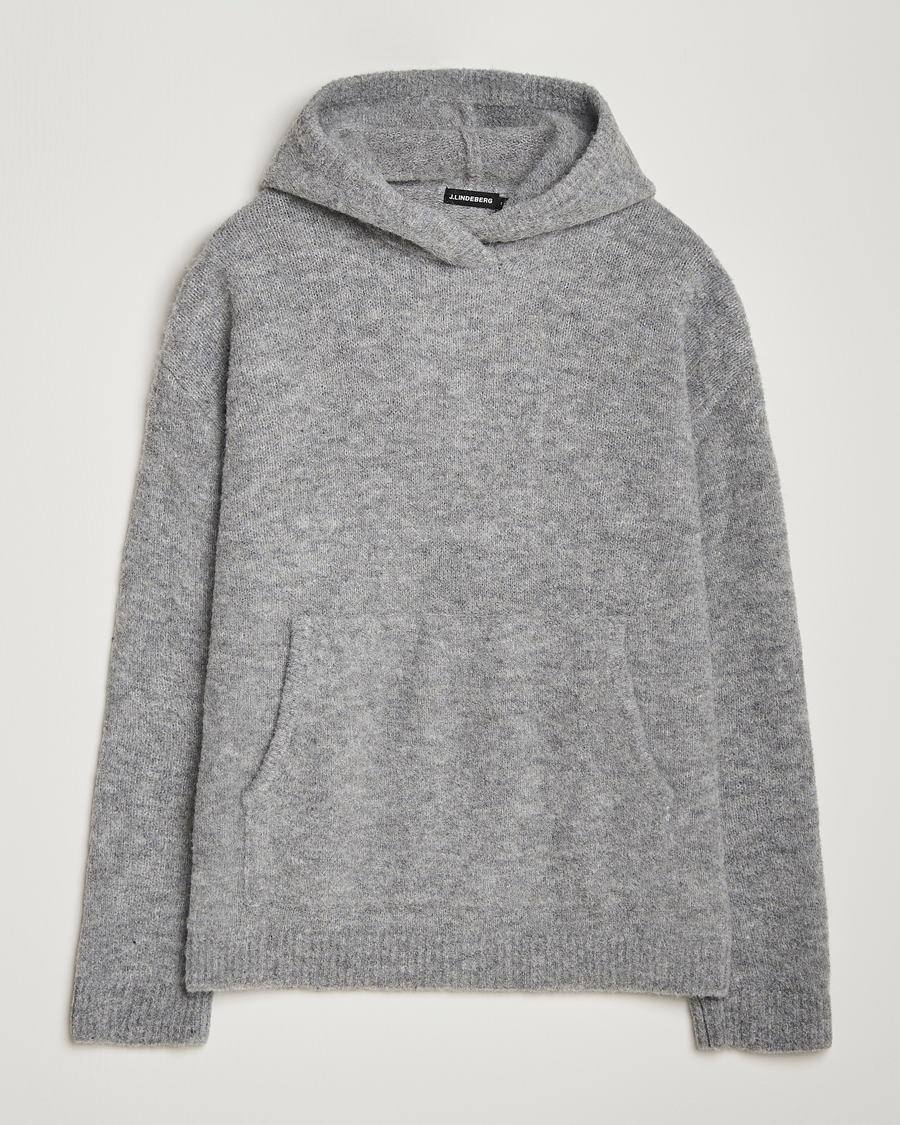 Herre | Gensere | J.Lindeberg | Broon Alpaca Blend Hoodie Mid Grey Melange