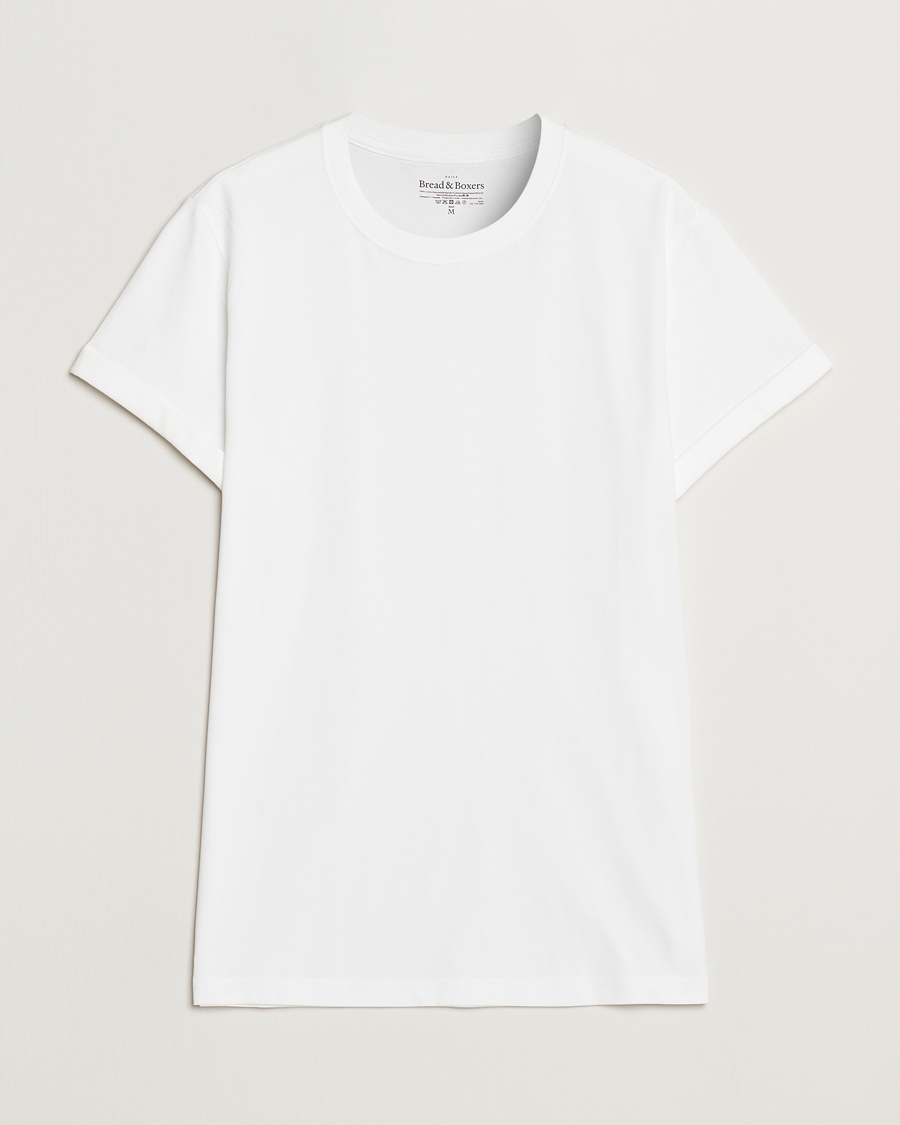 Herre | T-Shirts | Bread & Boxers | Roll-Up Crew Neck T-Shirt White