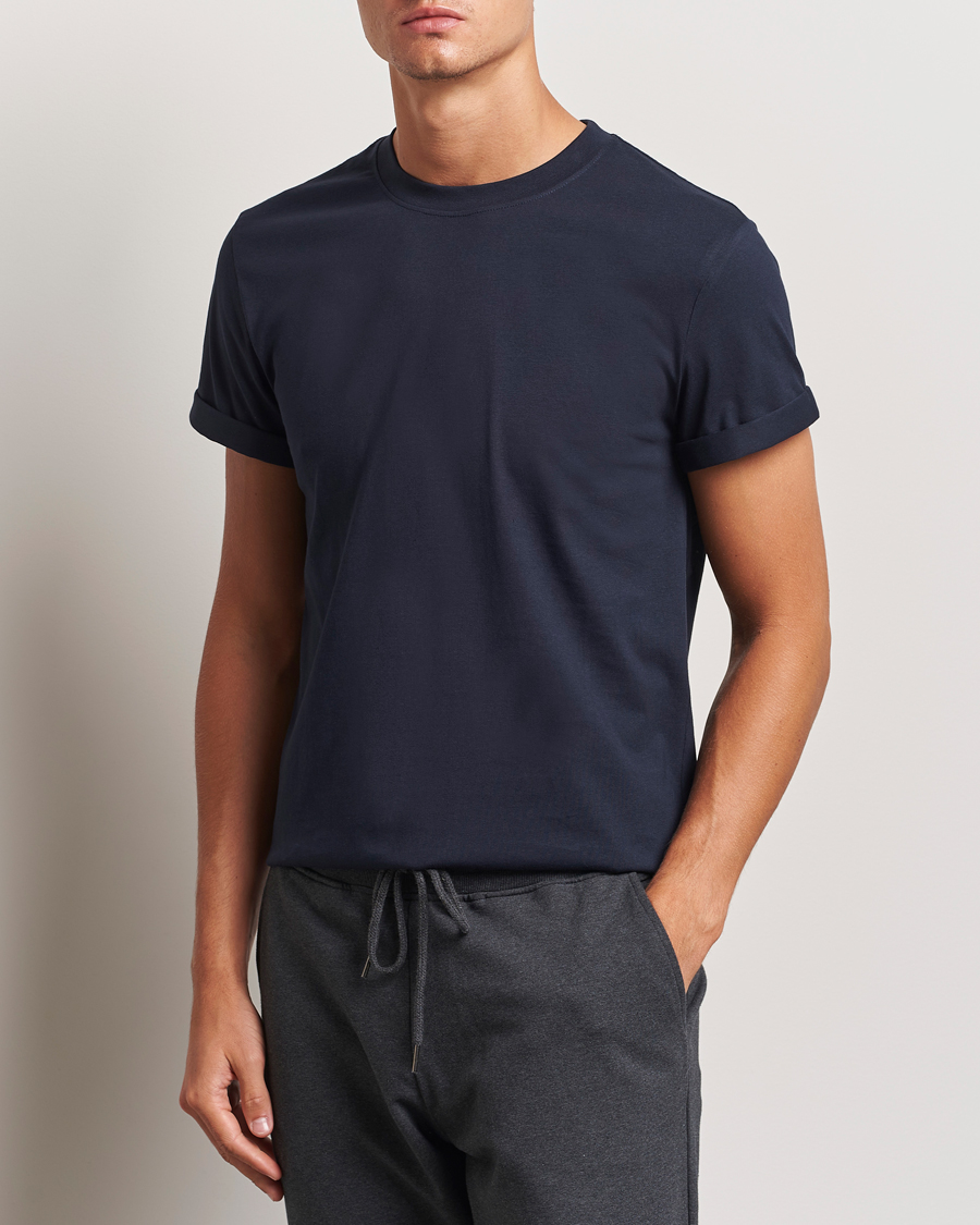 Herre | T-Shirts | Bread & Boxers | Roll-Up Crew Neck T-Shirt Dark Navy
