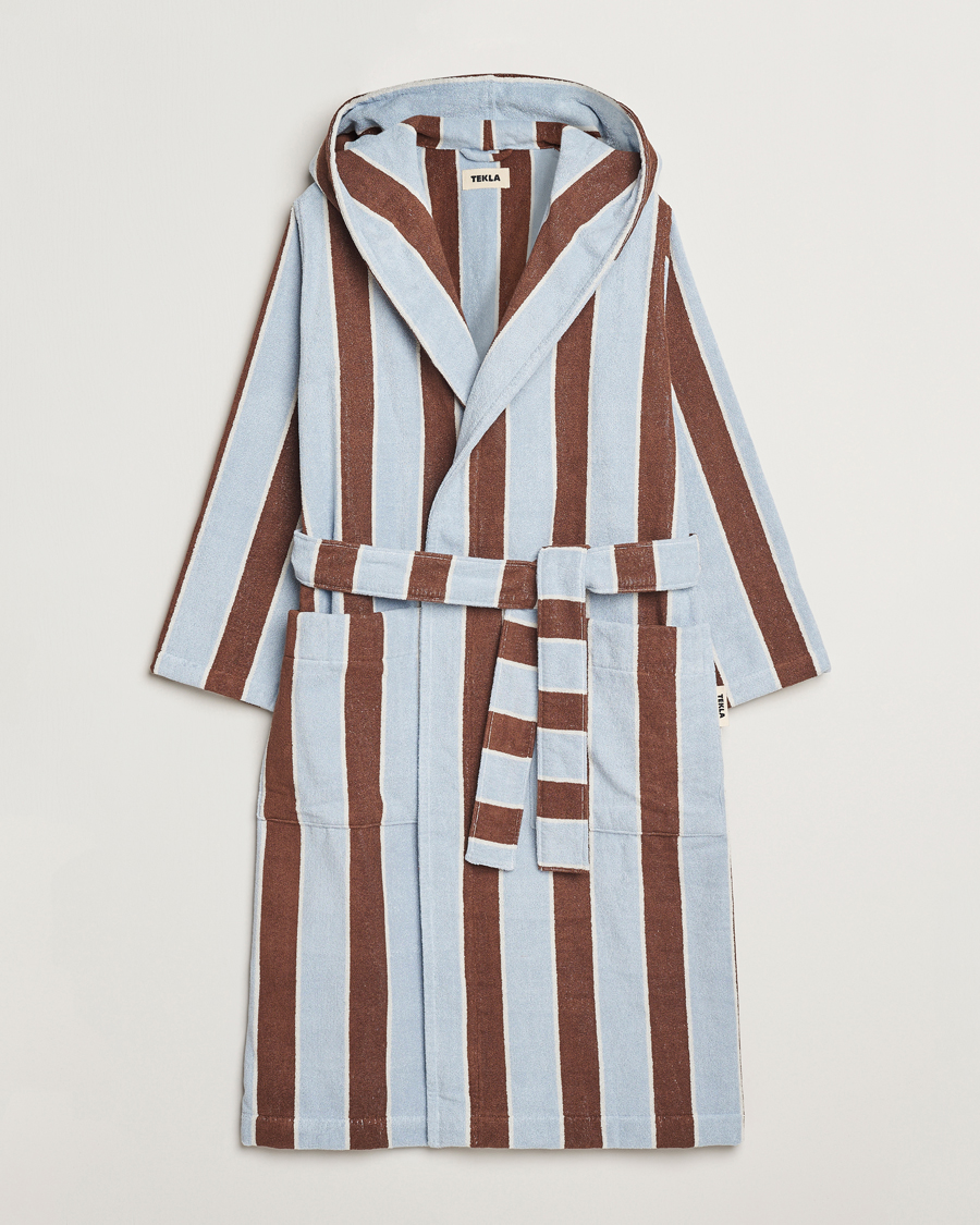 Herre | Tekla Organic Terry Hooded Bathrobe Cocoa Stripes | Tekla | Organic Terry Hooded Bathrobe Cocoa Stripes
