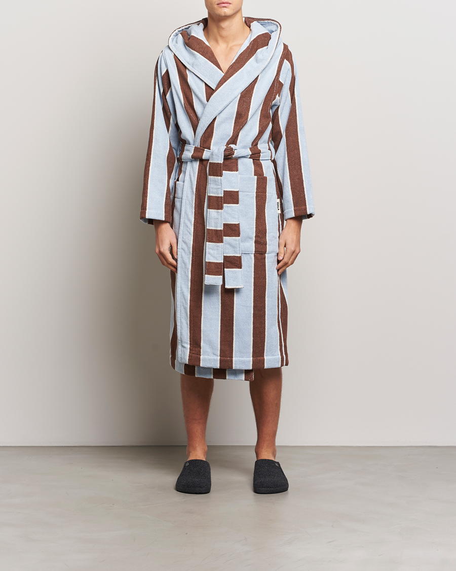 Herre | Tekla Organic Terry Hooded Bathrobe Cocoa Stripes | Tekla | Organic Terry Hooded Bathrobe Cocoa Stripes