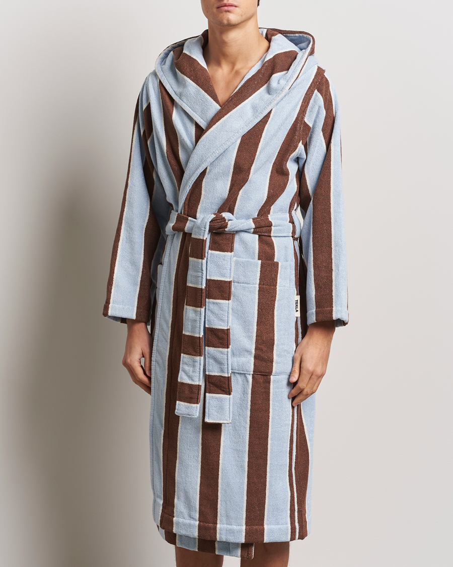 Herre | Tekla Organic Terry Hooded Bathrobe Cocoa Stripes | Tekla | Organic Terry Hooded Bathrobe Cocoa Stripes