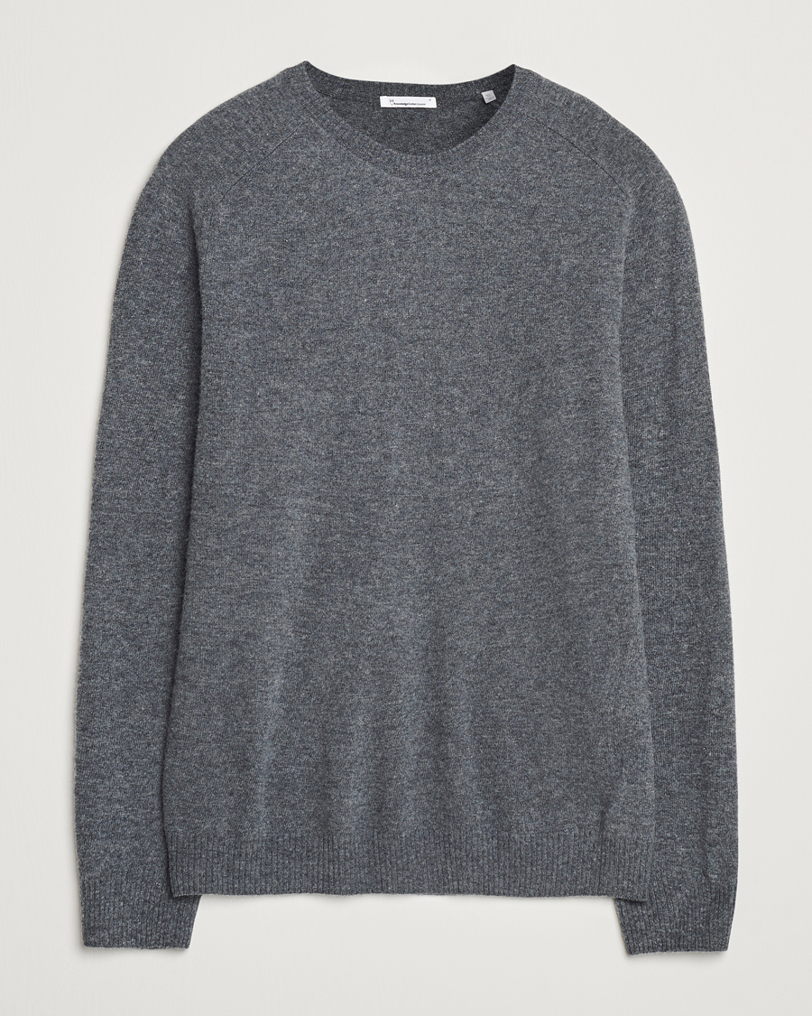 Herre | Gensere | KnowledgeCotton Apparel | Lambswool Roundneck Dark Grey