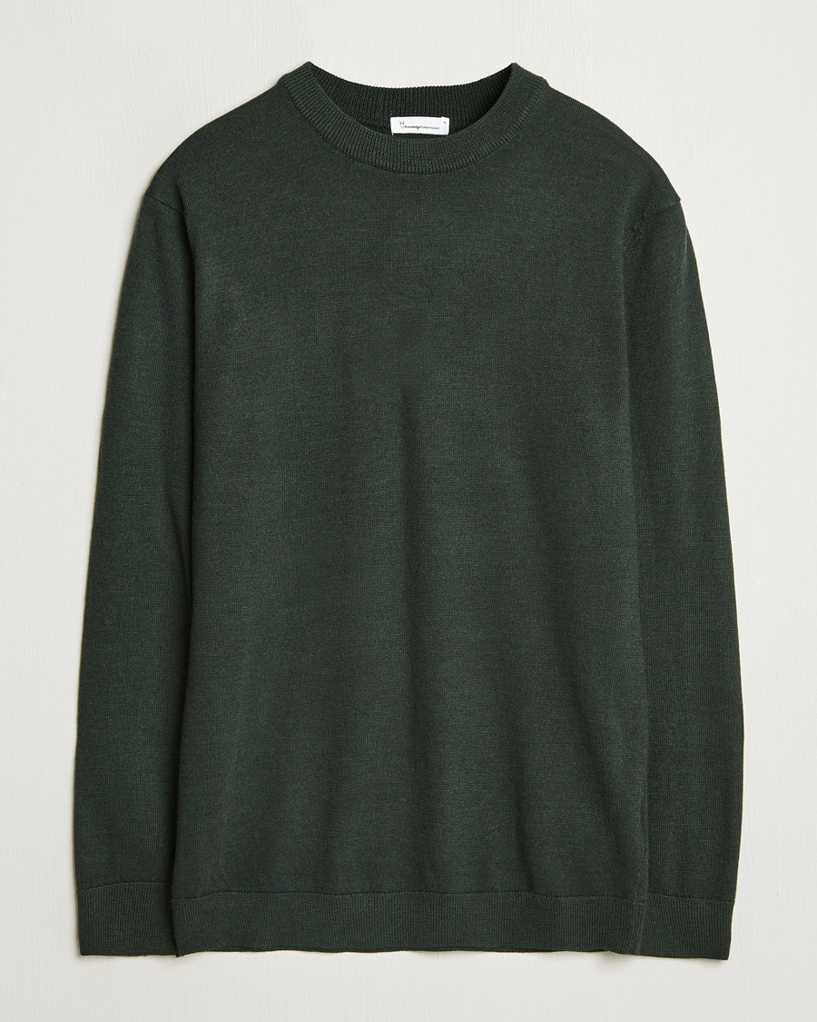 Herre | Gensere | KnowledgeCotton Apparel | Regular Merino Knit Crew Neck Green