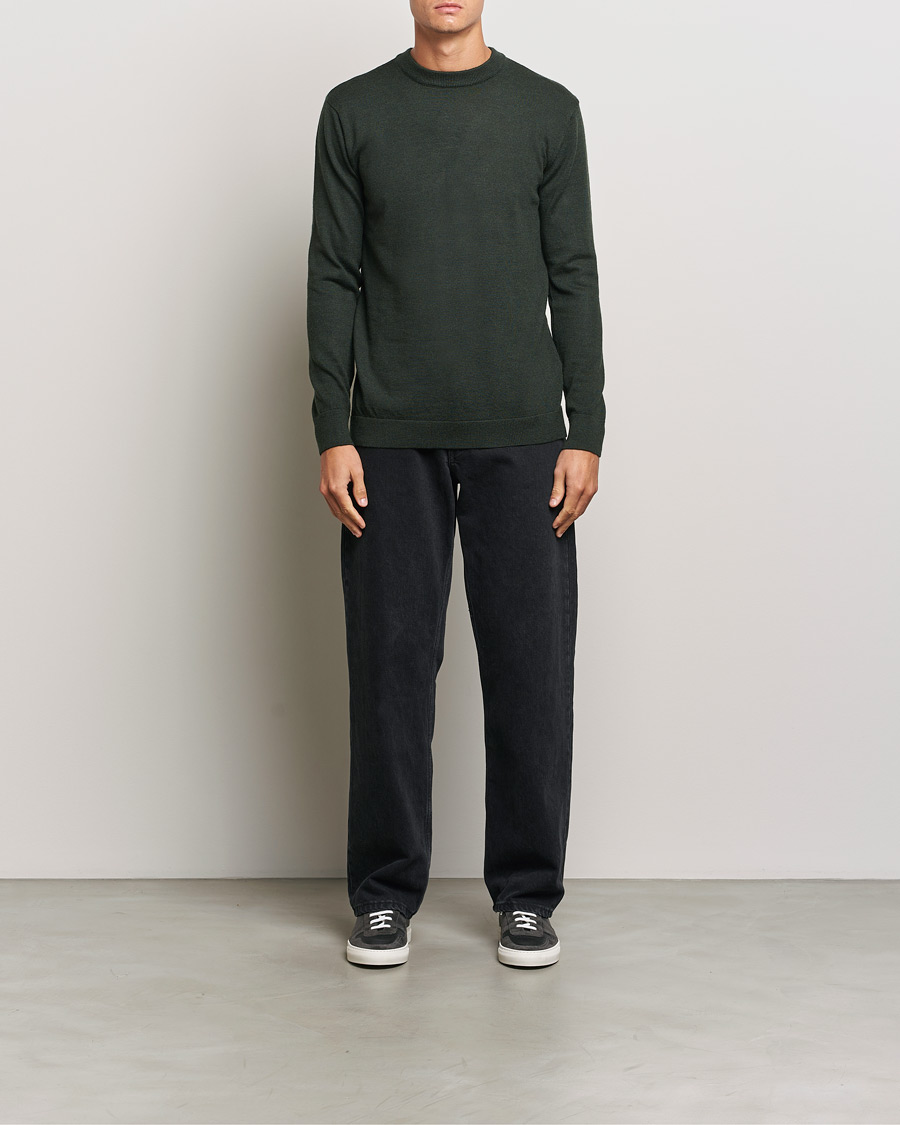 Herre | Gensere | KnowledgeCotton Apparel | Regular Merino Knit Crew Neck Green