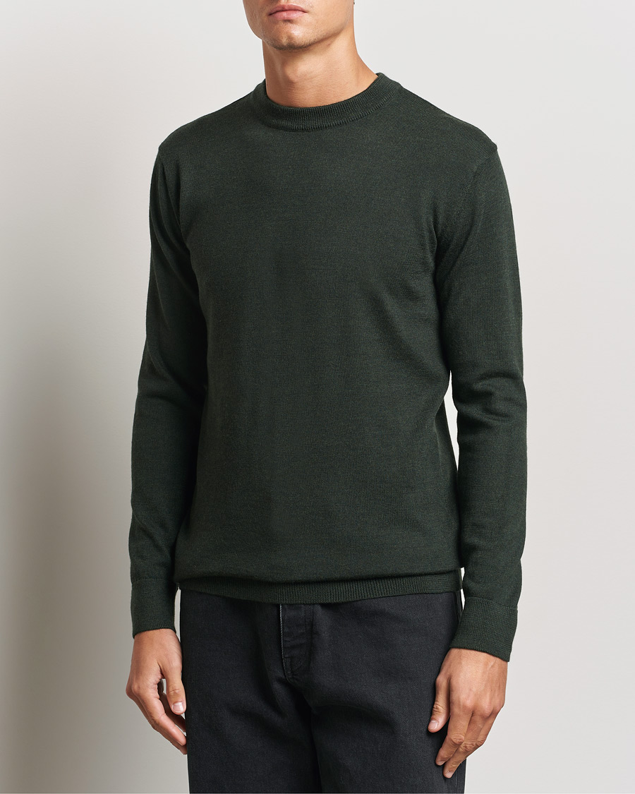 Herre | Gensere | KnowledgeCotton Apparel | Regular Merino Knit Crew Neck Green
