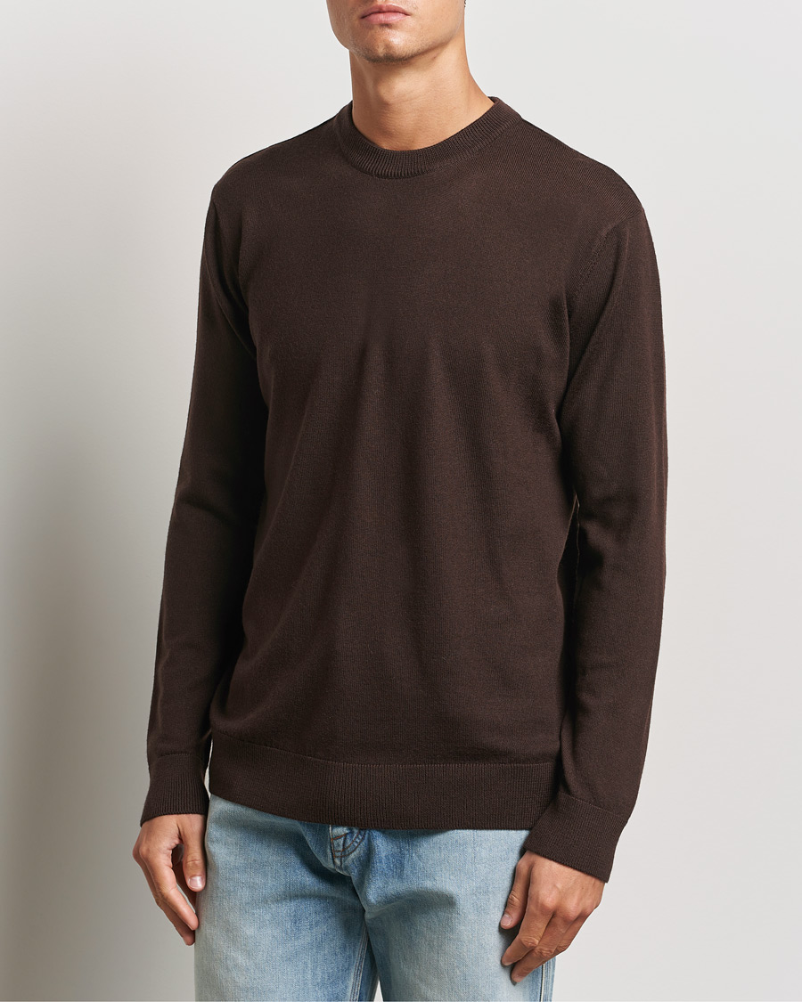Herre | Gensere | KnowledgeCotton Apparel | Regular Merino Knit Crew Neck Brown