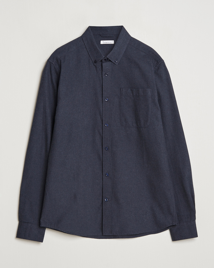 Herre | Skjorter | KnowledgeCotton Apparel | Regular Fit Melange Flannel Shirt Navy