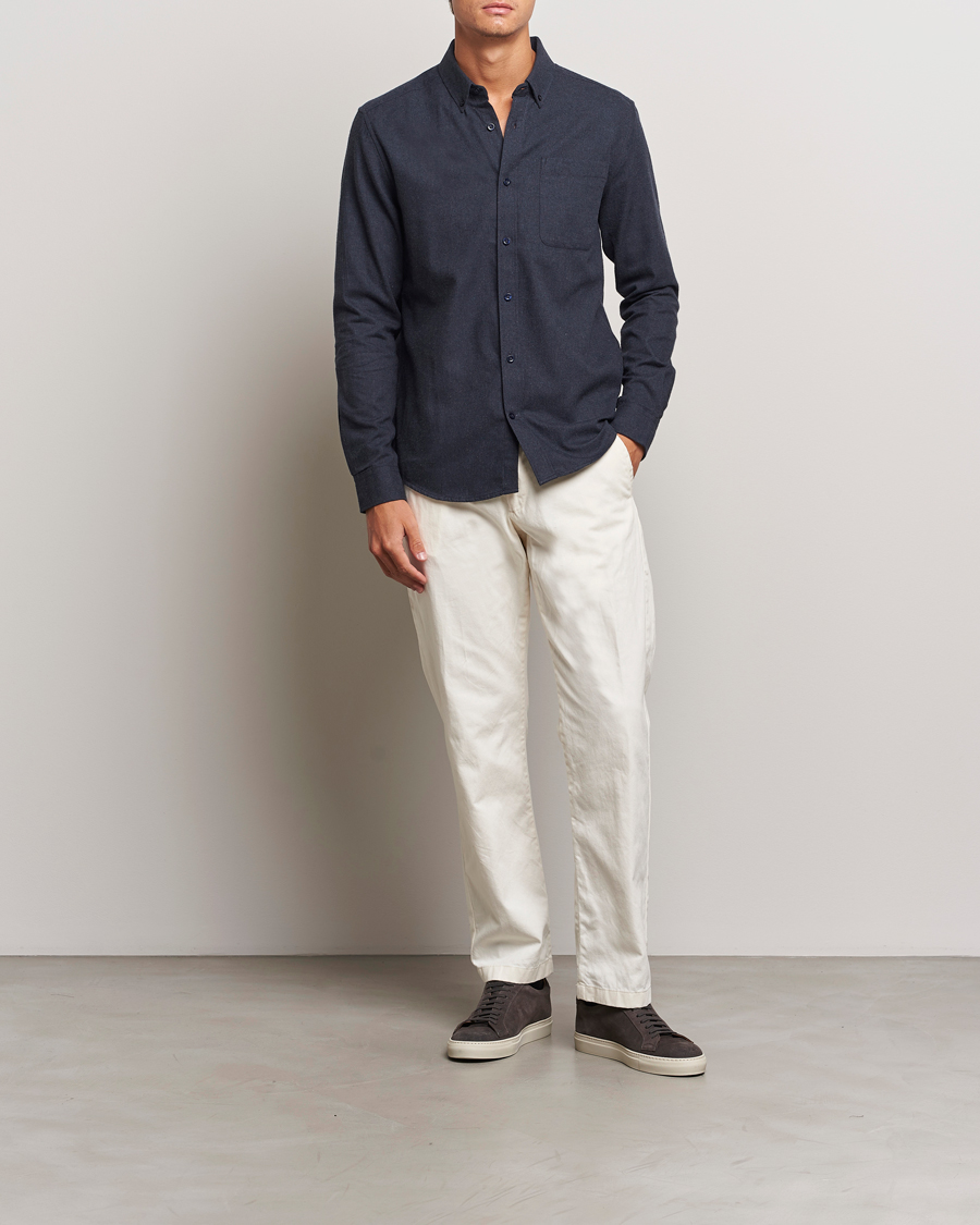 Herre | Skjorter | KnowledgeCotton Apparel | Regular Fit Melange Flannel Shirt Navy