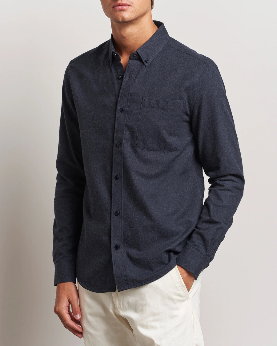 Herre | Skjorter | KnowledgeCotton Apparel | Regular Fit Melange Flannel Shirt Navy