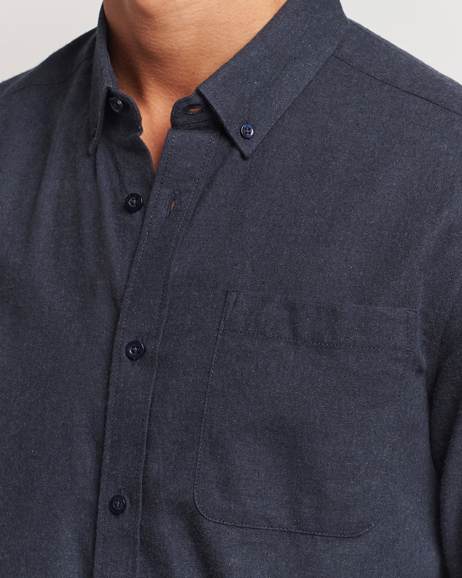 Herre | Skjorter | KnowledgeCotton Apparel | Regular Fit Melange Flannel Shirt Navy