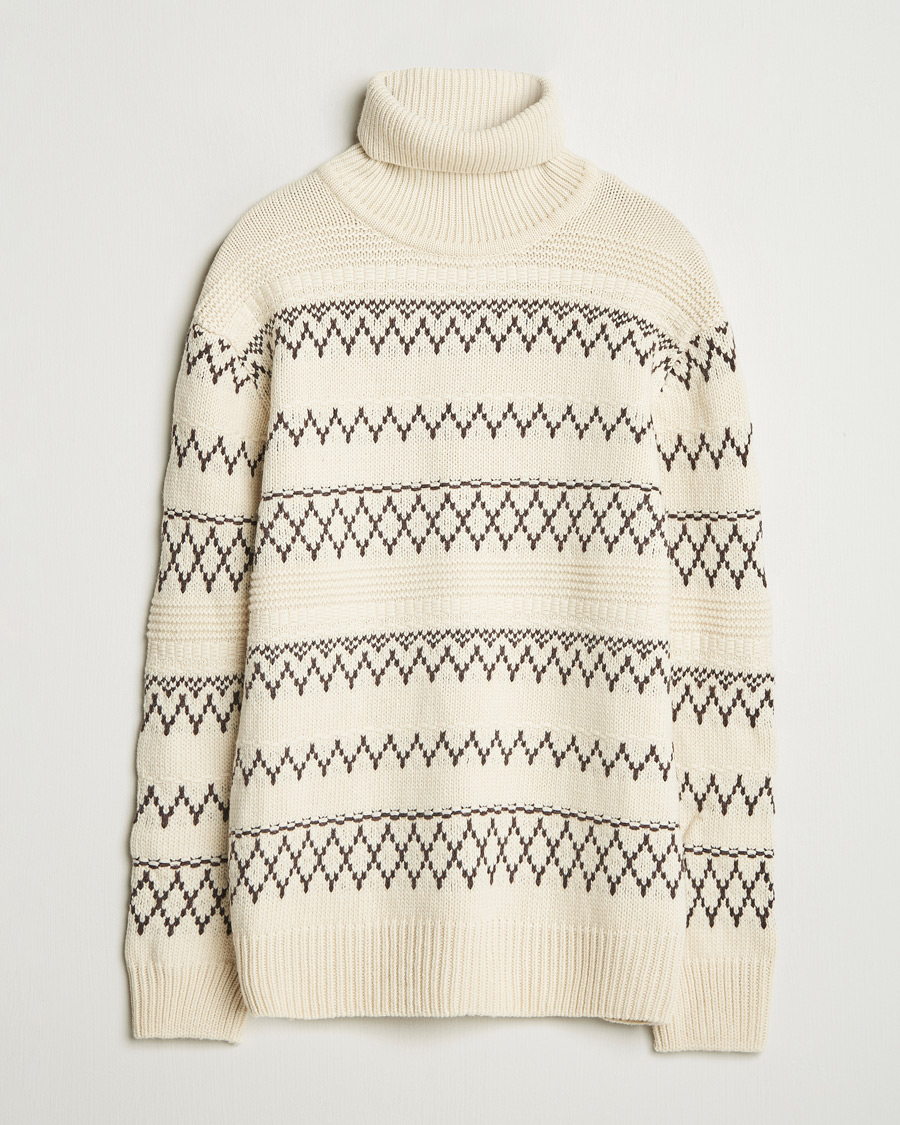 Herre | Gensere | KnowledgeCotton Apparel | Knitted Pattern Lambswool Rollneck Off White