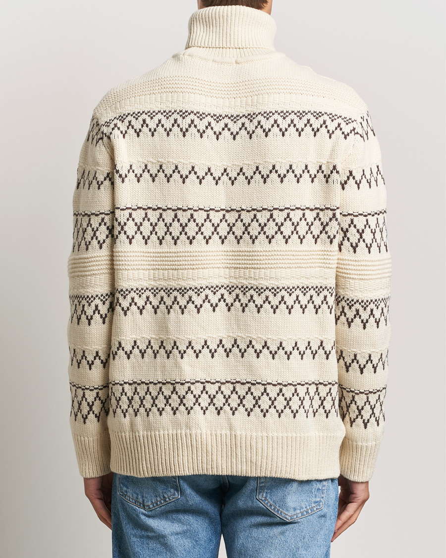Herre | Gensere | KnowledgeCotton Apparel | Knitted Pattern Lambswool Rollneck Off White