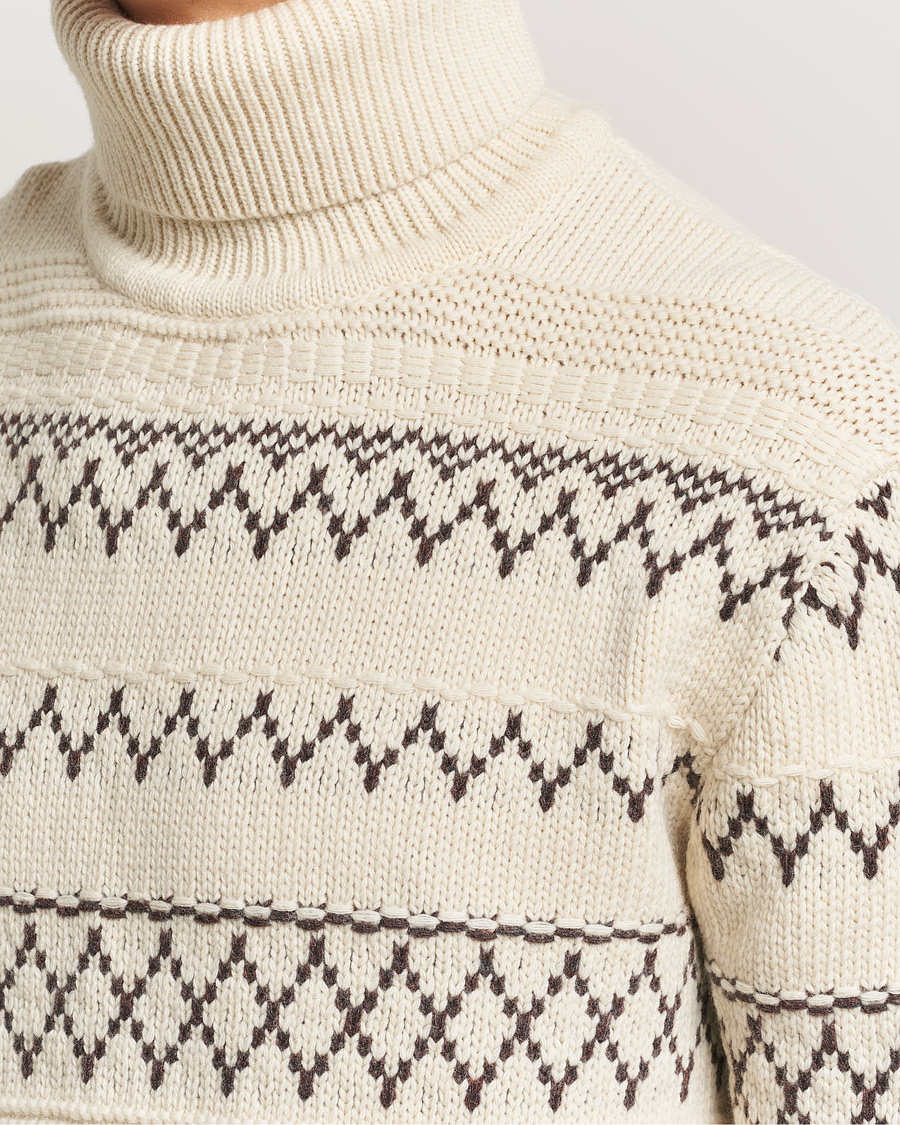 Herre | Gensere | KnowledgeCotton Apparel | Knitted Pattern Lambswool Rollneck Off White