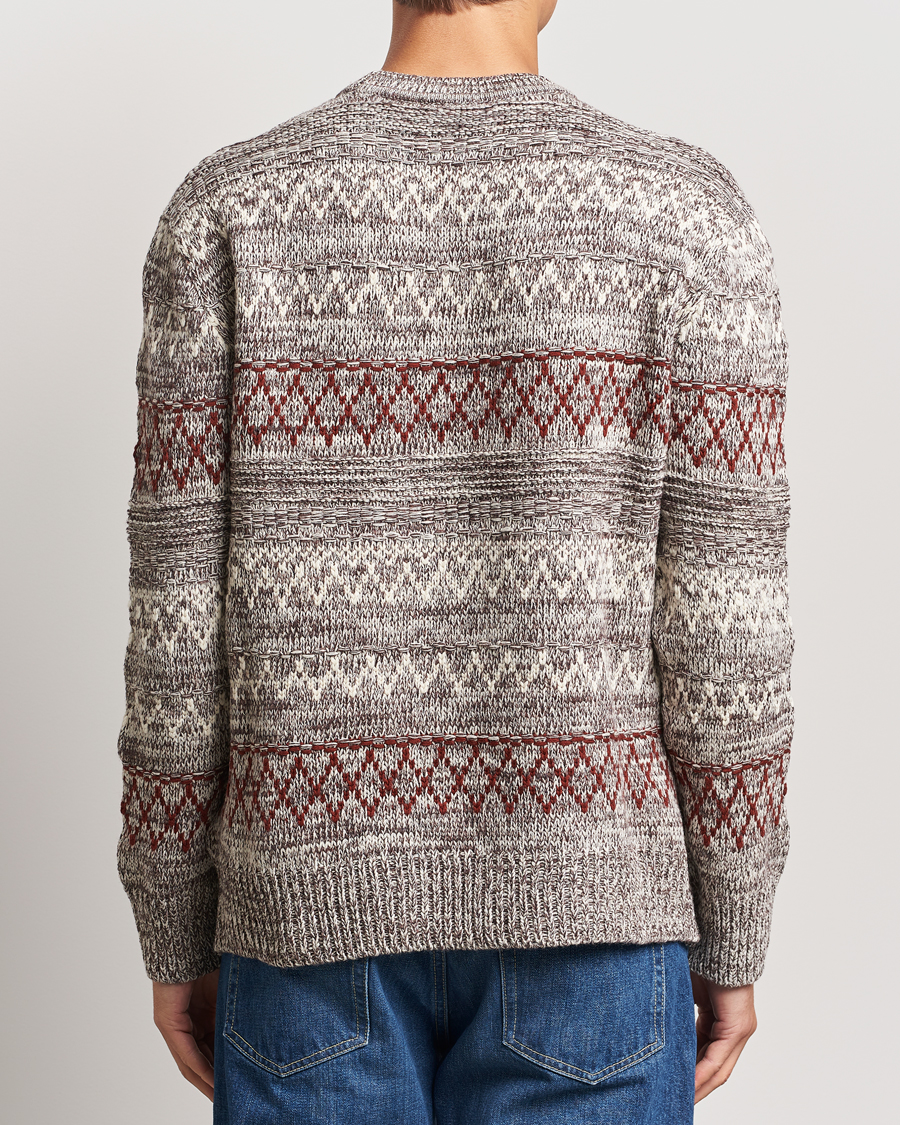 Herre | Gensere | KnowledgeCotton Apparel | Knitted Pattern Lambswool Crewneck Brown