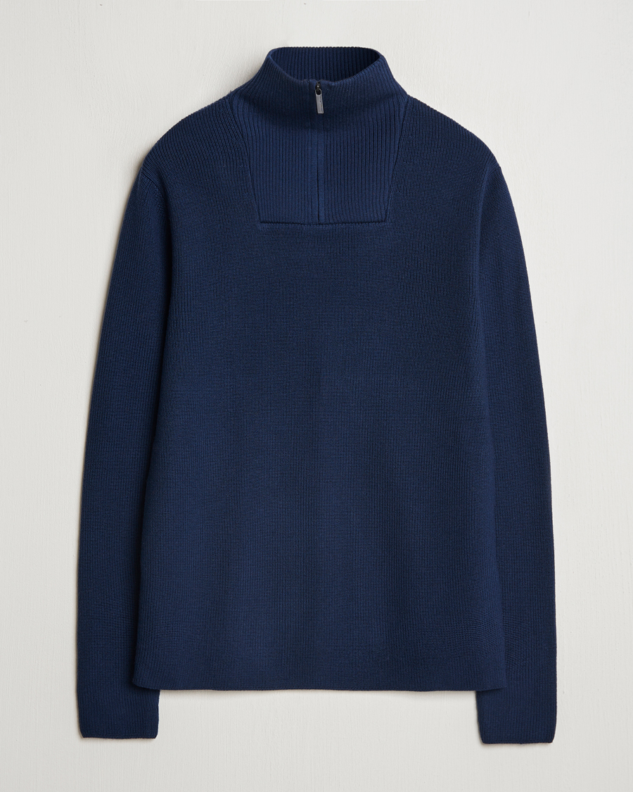 Herre | Gensere | KnowledgeCotton Apparel | Heavy Lambswool Half Zip Navy