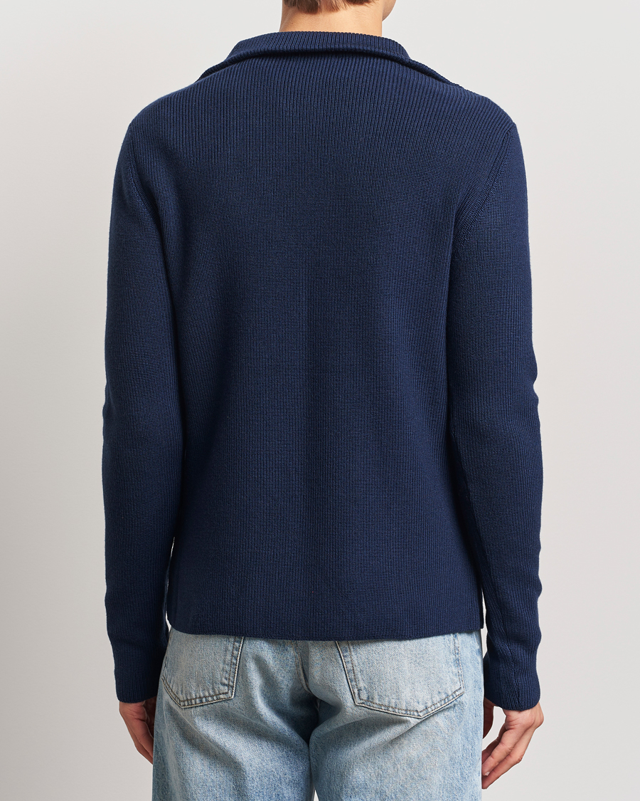 Herre | Gensere | KnowledgeCotton Apparel | Heavy Lambswool Half Zip Navy