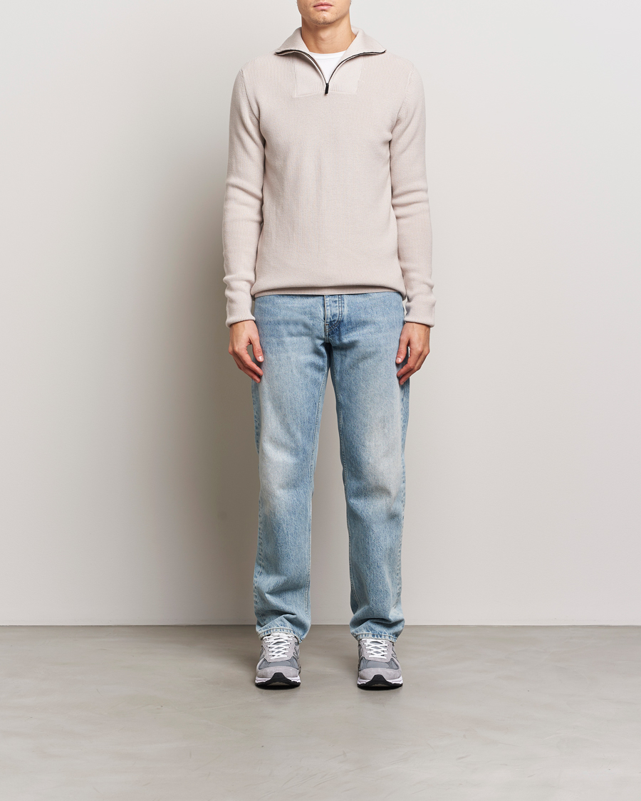 Herre | Gensere | KnowledgeCotton Apparel | Heavy Lambswool Half Zip Off White