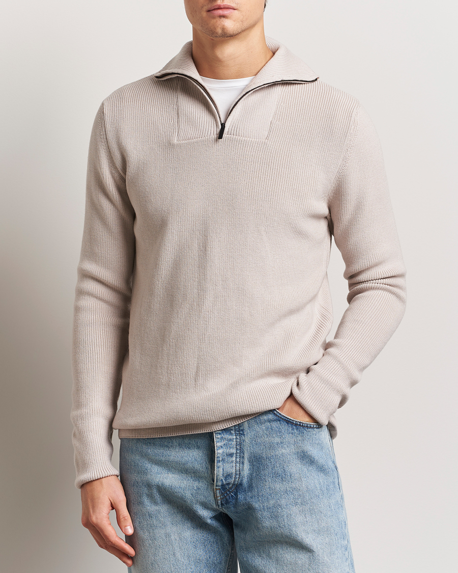 Herre | Gensere | KnowledgeCotton Apparel | Heavy Lambswool Half Zip Off White