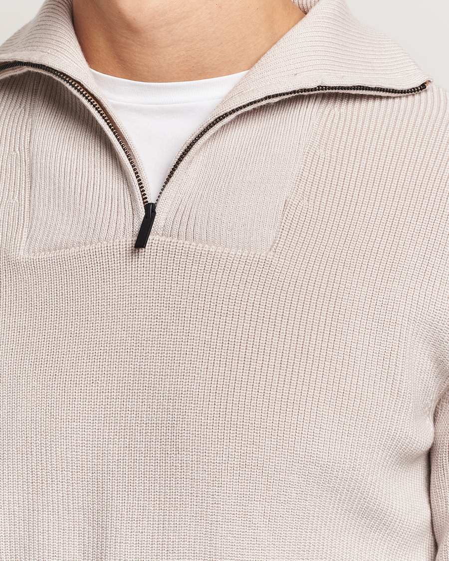 Herre | Gensere | KnowledgeCotton Apparel | Heavy Lambswool Half Zip Off White