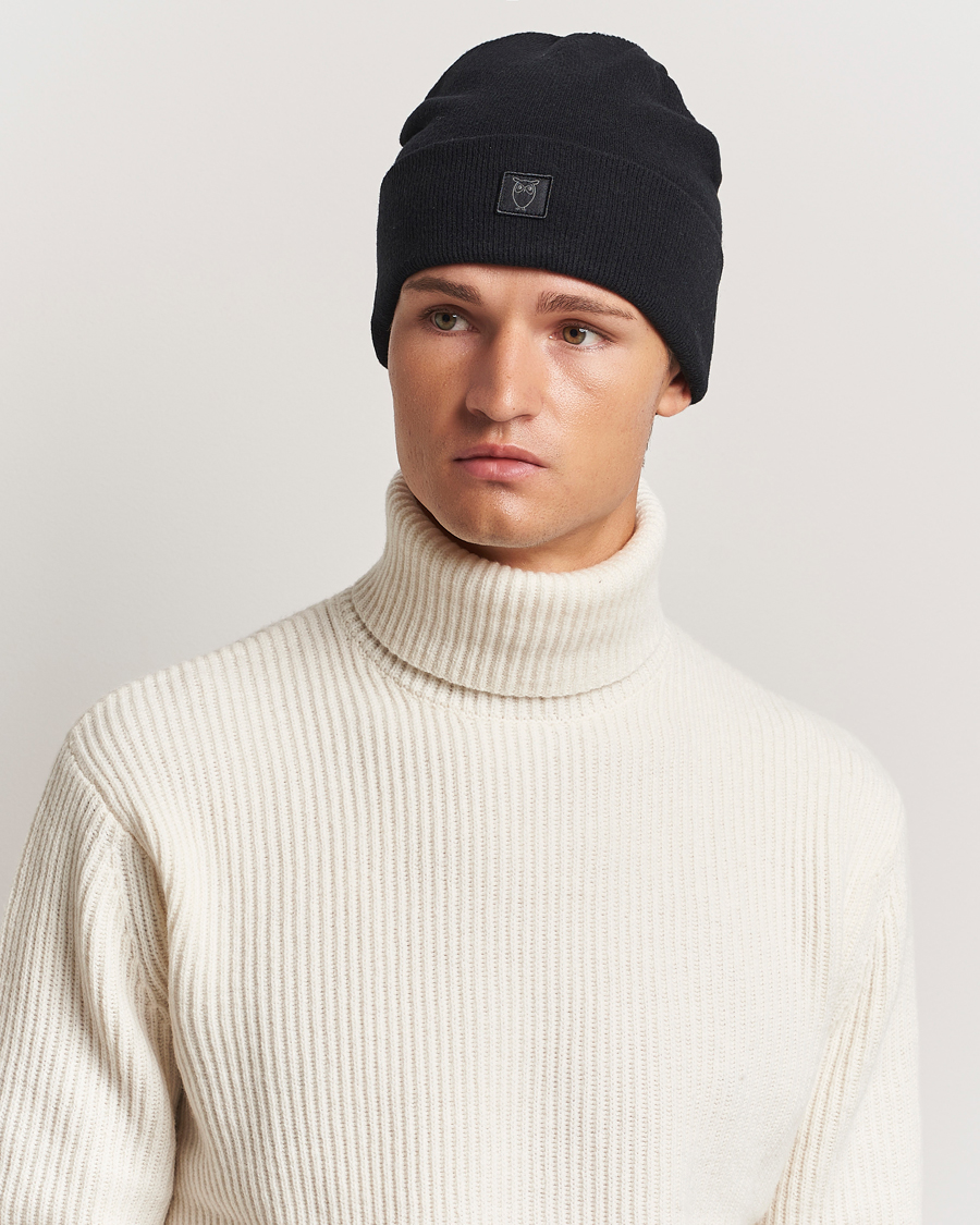 Herre | Luer | KnowledgeCotton Apparel | Double Layer Wool Beanie Black