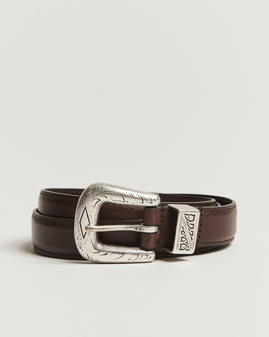Herre | Anderson's Grained Western Leather Belt 2,5 cm Dark Brown | Anderson's | Grained Western Leather Belt 2,5 cm Dark Brown