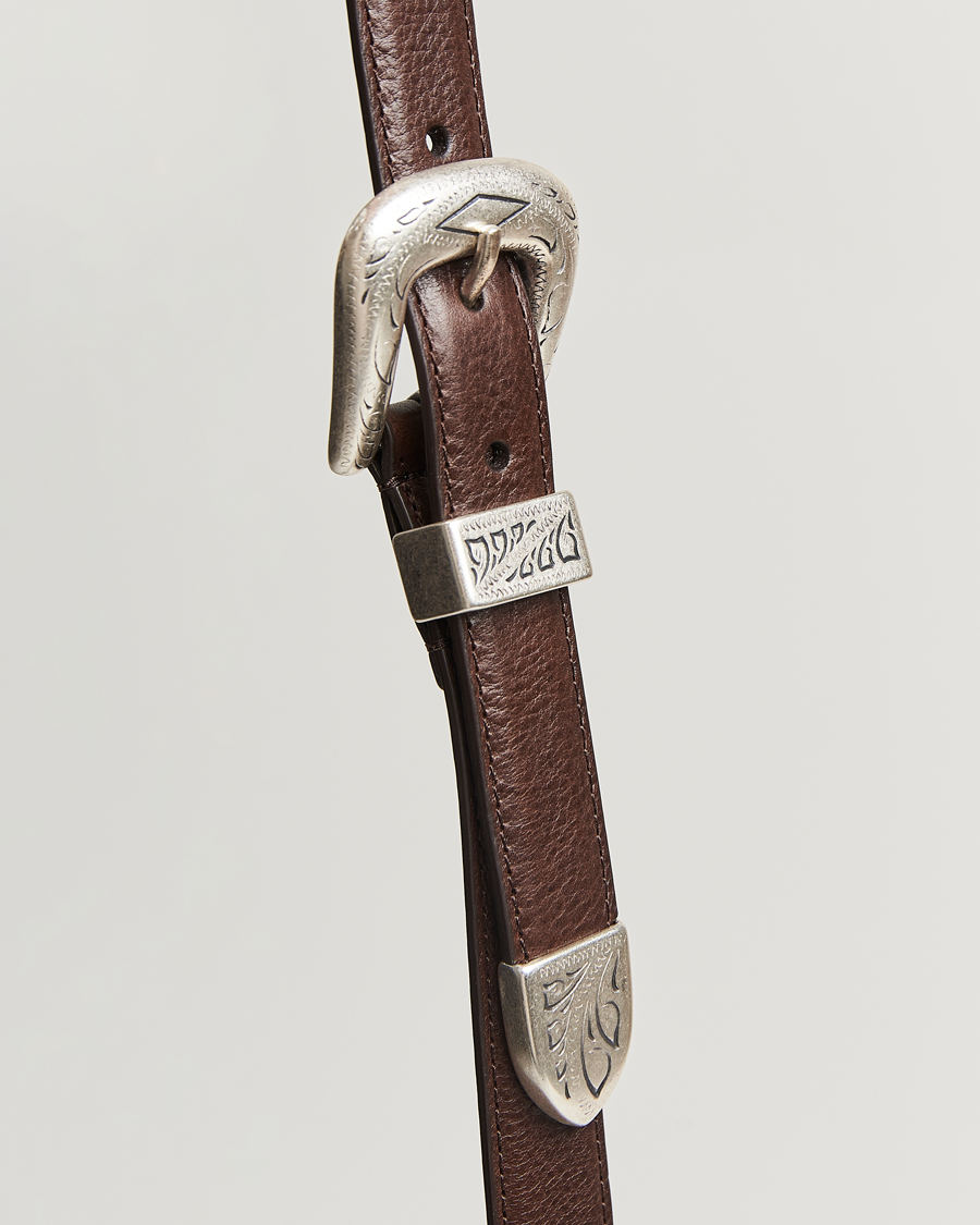Herre | Anderson's Grained Western Leather Belt 2,5 cm Dark Brown | Anderson's | Grained Western Leather Belt 2,5 cm Dark Brown