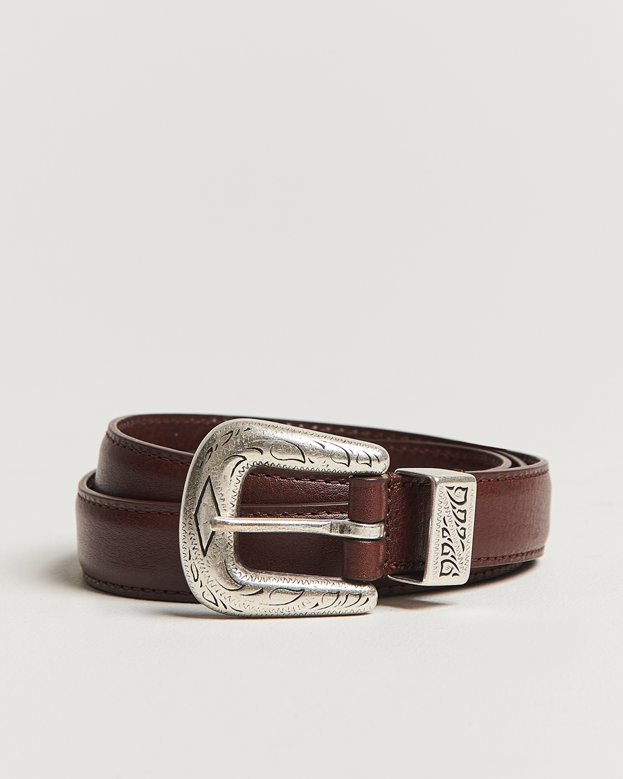 Herre | Belter | Anderson's | Grained Western Leather Belt 2,5 cm Brown