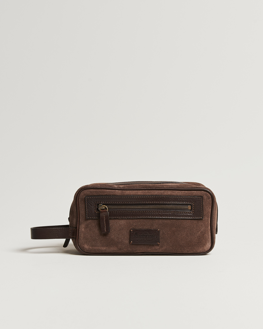 Herre | Vesker | Anderson's | Suede Washbag Dark Brown
