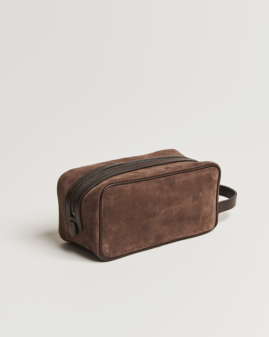 Herre | Vesker | Anderson's | Suede Washbag Dark Brown