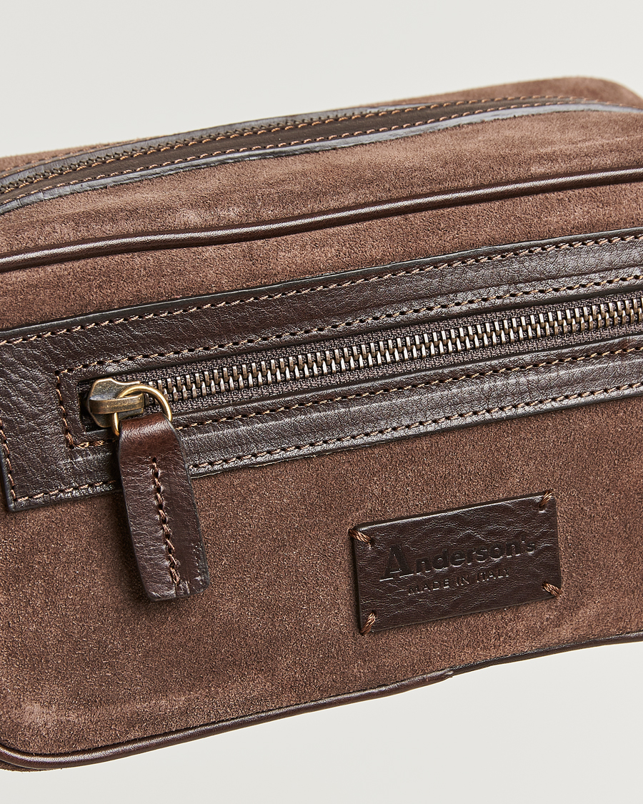 Herre | Vesker | Anderson's | Suede Washbag Dark Brown