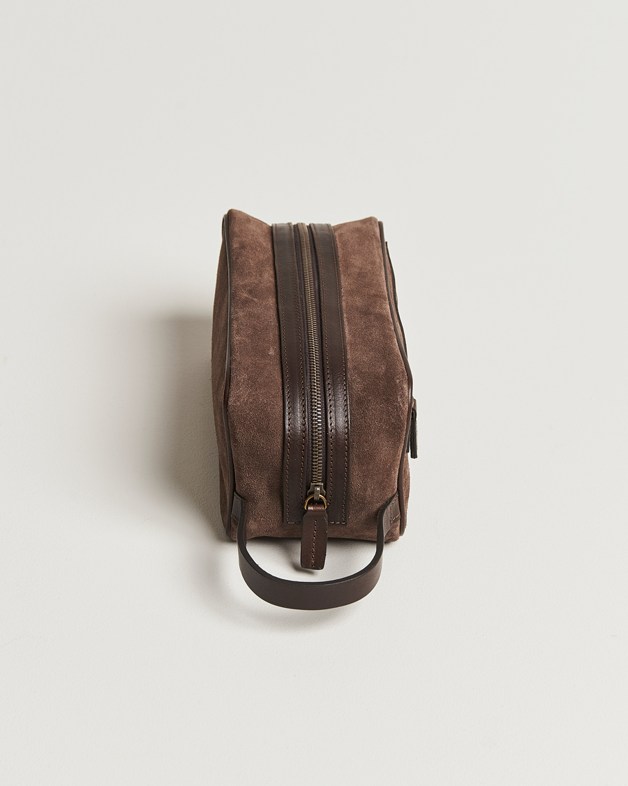 Herre | Vesker | Anderson's | Suede Washbag Dark Brown
