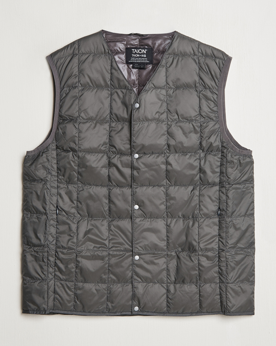 Herre | Jakker | TAION | V-Neck Lightweight Down Vest Dark Grey