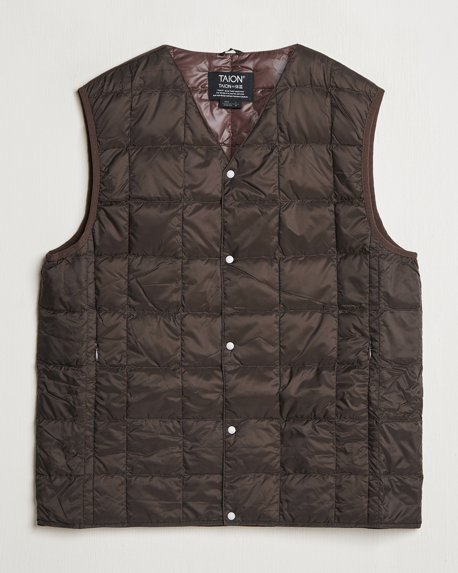 Herre | Jakker | TAION | V-Neck Lightweight Down Vest Dark Choco