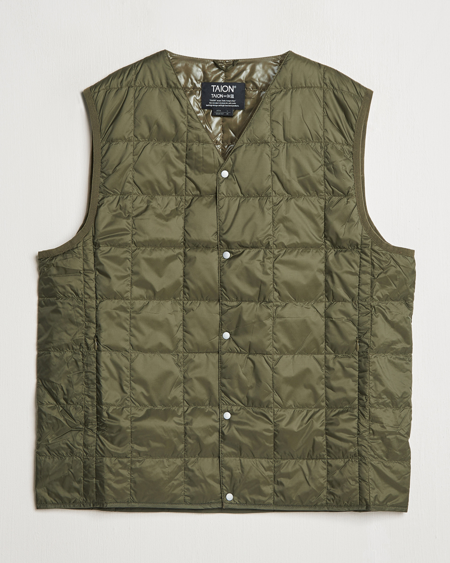 Herre | Jakker | TAION | V-Neck Lightweight Down Vest Dark Olive