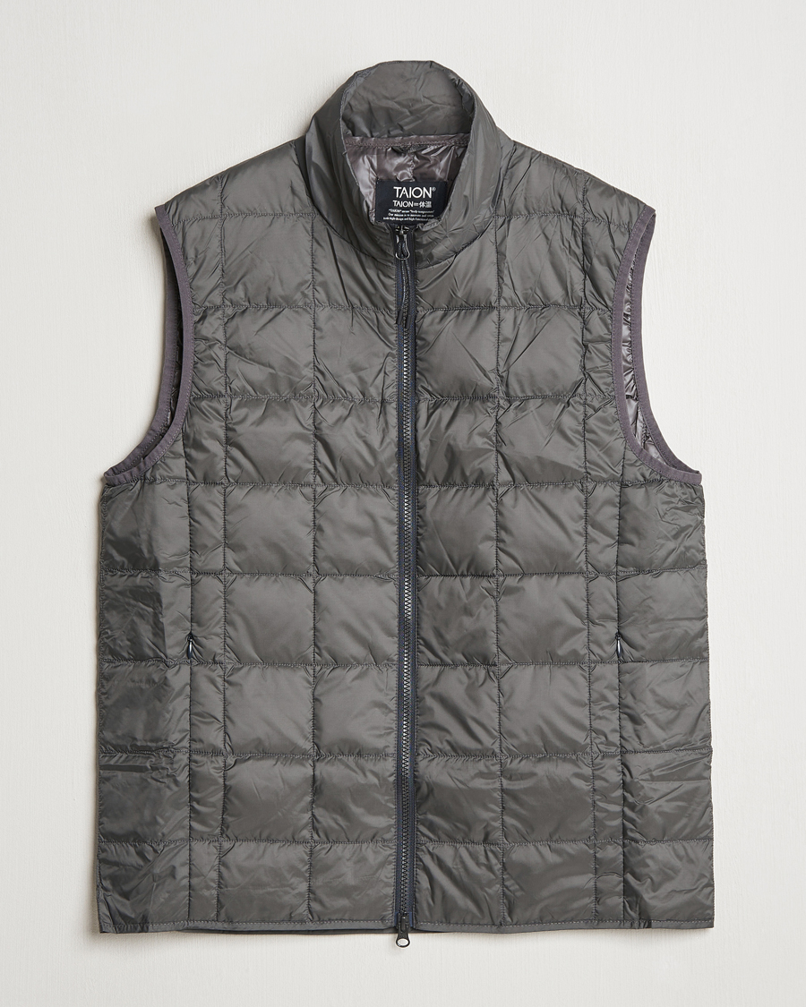 Herre | Jakker | TAION | High Neck Full Zip Lightweight Down Vest Charcoal